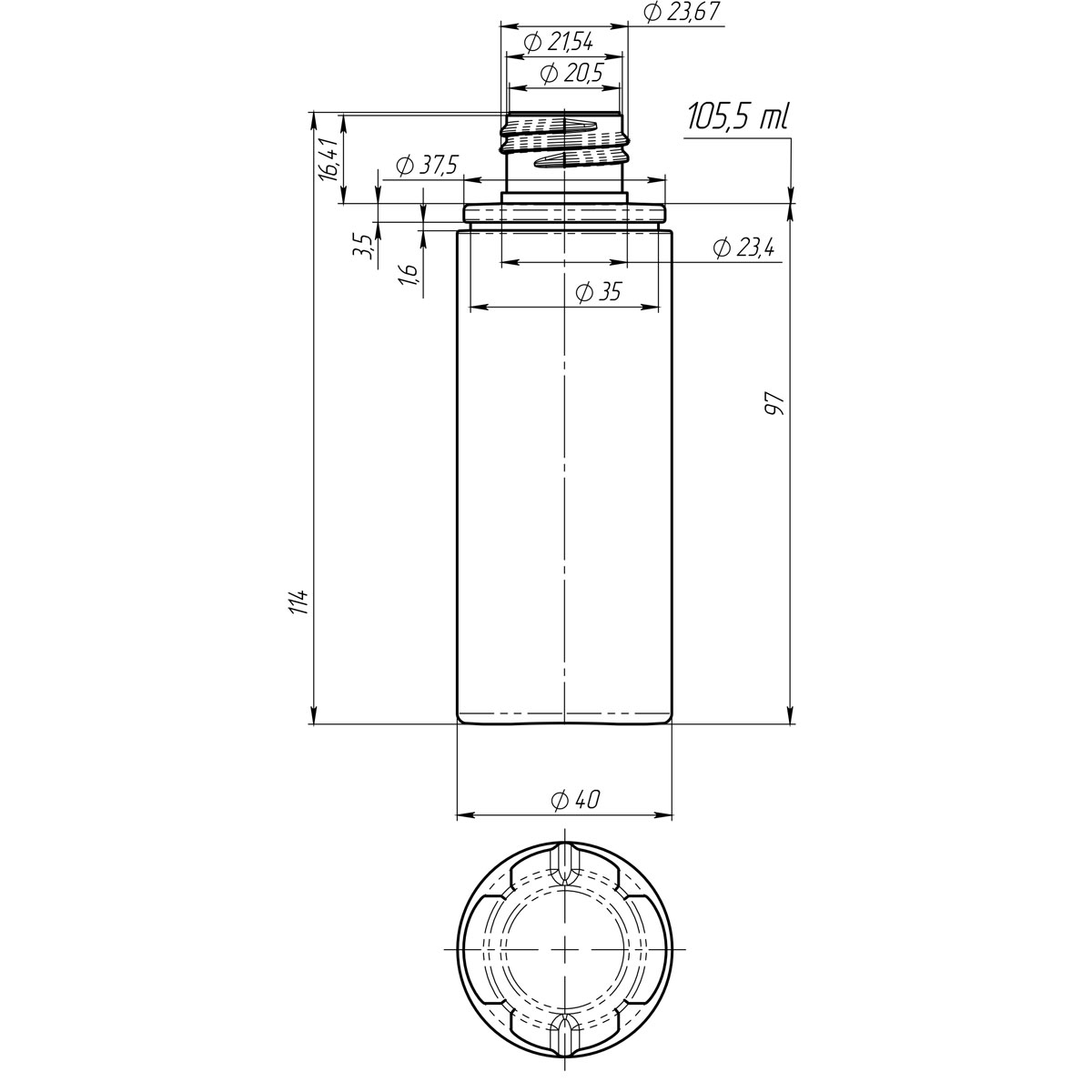 Флакон HDPE100 мл 508К креслення